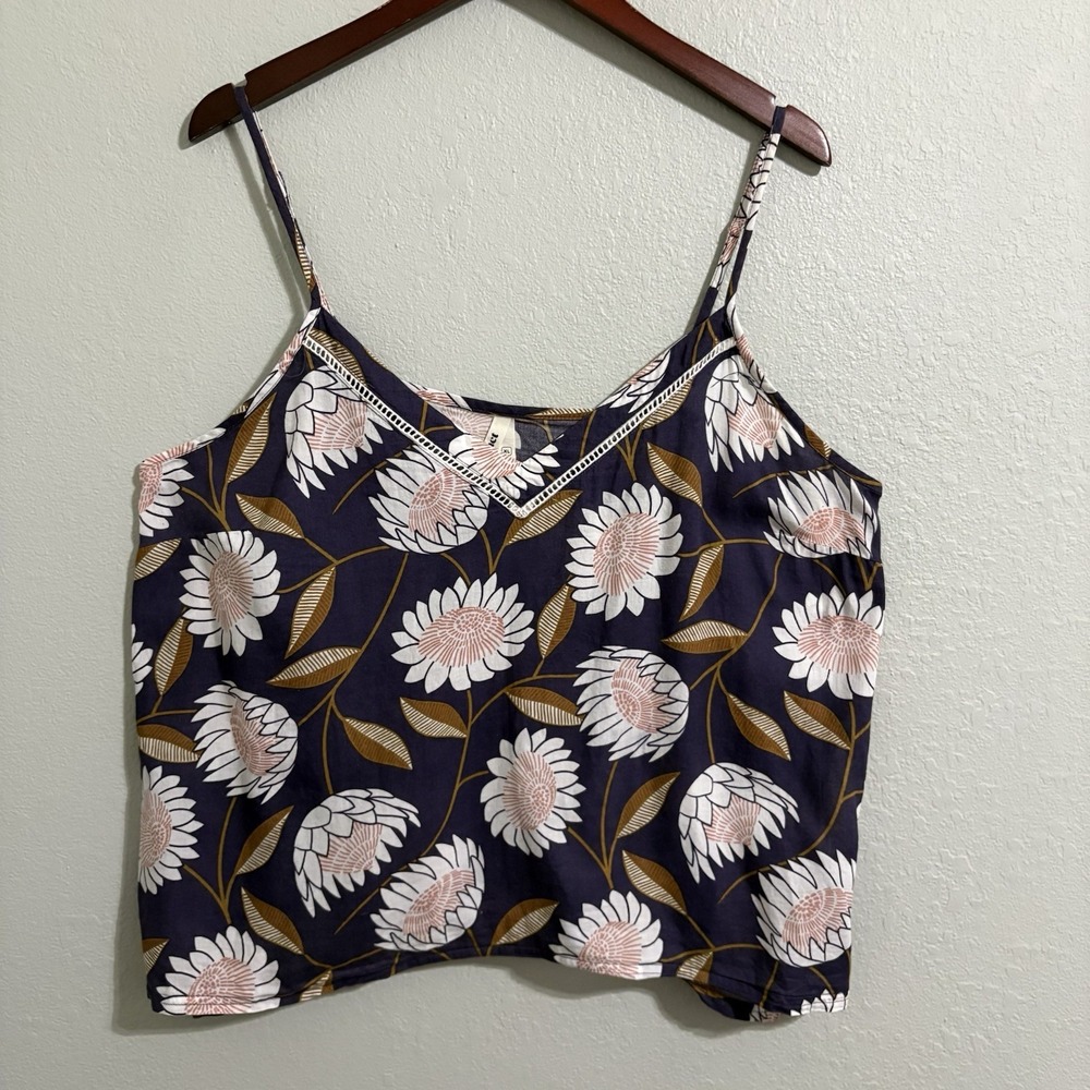 Pact Organic Cotton Cami XL Dark Purple Floral Tank V Neck Lightweight Boho - Picture 2 of 10